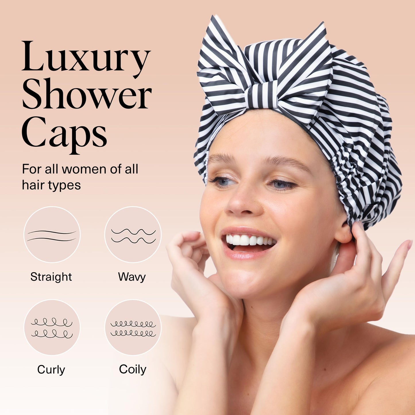 Kitsch Luxury Shower Caps for Women Reusable Waterproof - Large Shower Cap for Women and Men, Non-slip, Quick-dry Hair Cap for Long & Short Hair