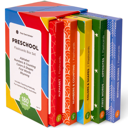Award-Winning Preschool & Kindergarten Flash Cards | 5-Deck Set with 180 Jumbo Cards | Learn Alphabet, Numbers, Colors, Shapes & More Ages 2–5