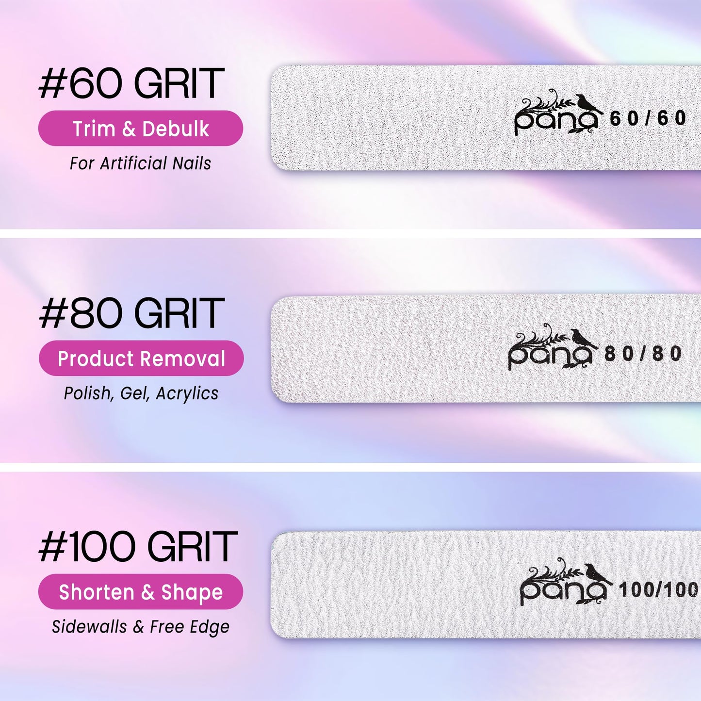 10pcs - PANA Jumbo Double-Sided Emery Nail File for Manicure, Pedicure, Natural, and Acrylic Nails - Zebra (Grit 100/180)