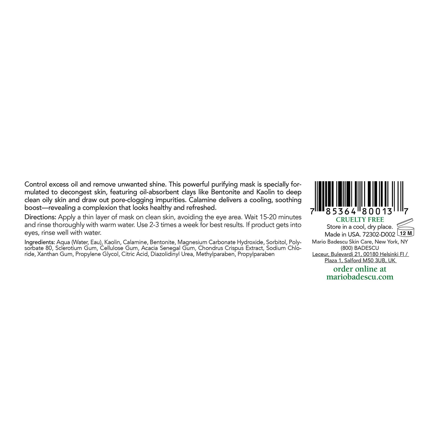 Mario Badescu Special Mask for Oily Skin, Clay Mask Face Care Ideal for Oily or Sensitive Skin, Oil-Absorbing Bentonite, Kaolin and Magnesium