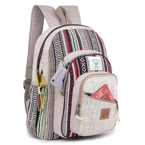 KayJayStyles Natural Handmade Large Multi Pocket Hemp Nepal Backpack
