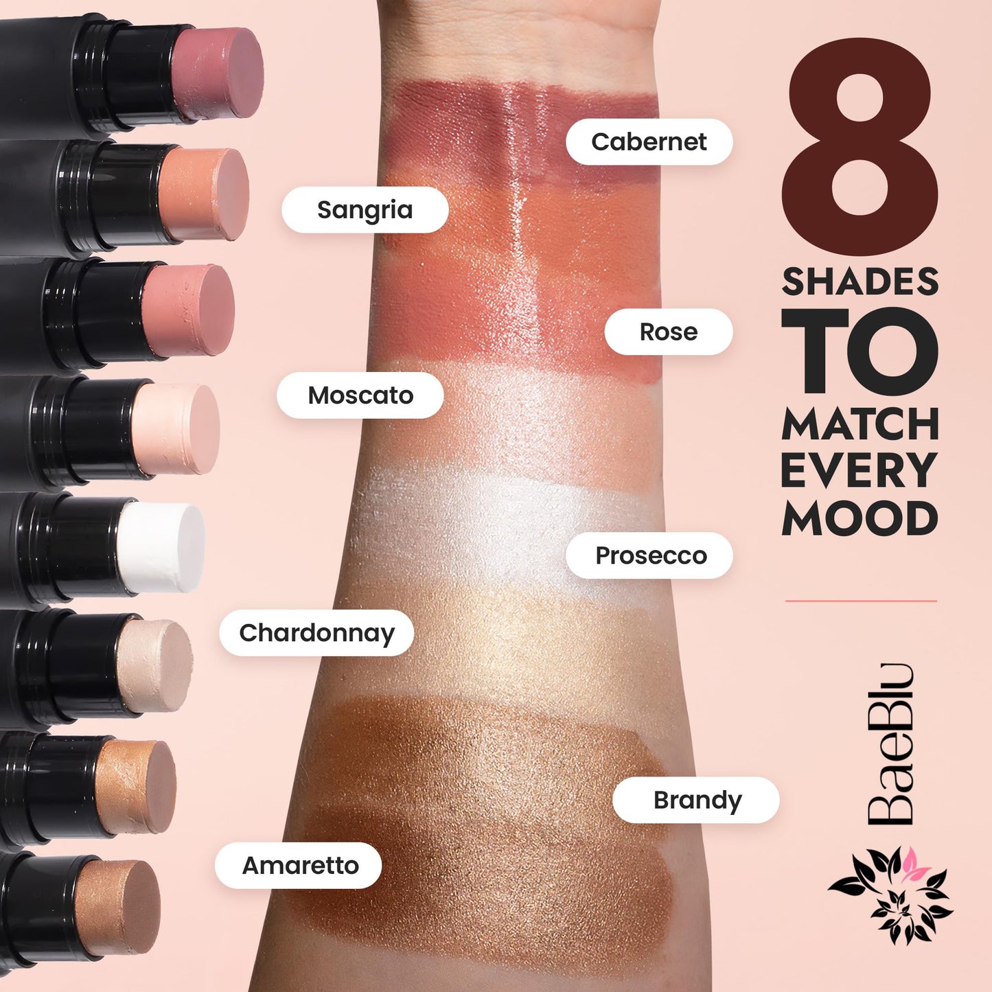 BaeBlu - Organic Cream Bronzer Stick - 100% Natural Vegan Cream Bronzer for Face, Multi-Use for Lips, Cheeks & Eyes, Buildable Shimmer, Gluten-Free
