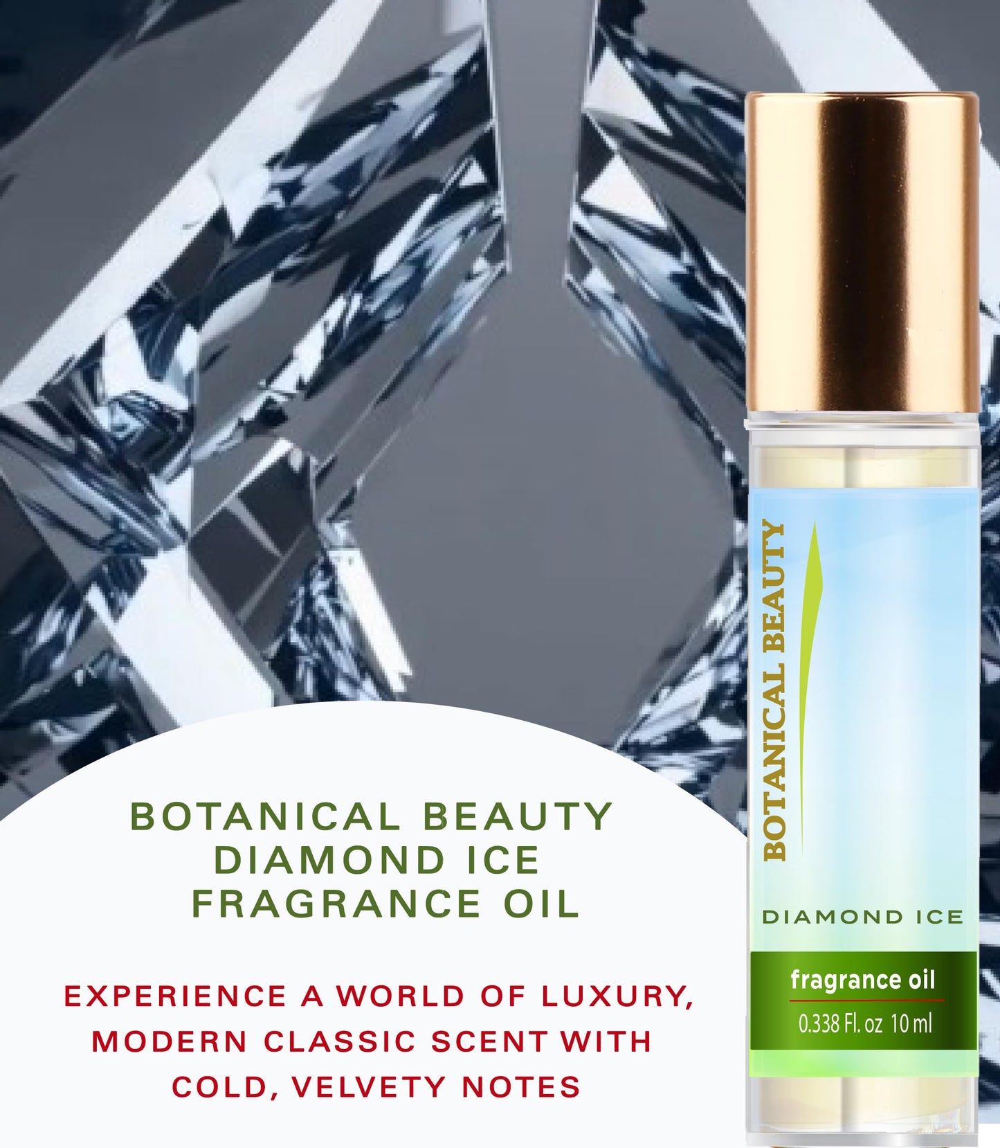 Botanical Beauty DIAMOND ICE FRAGRANCE OIL ROLL-ON 0.169 Fl Oz 5 ml Rollerball Perfume, Long Lasting an luxury scent, blends of Violet Petals
