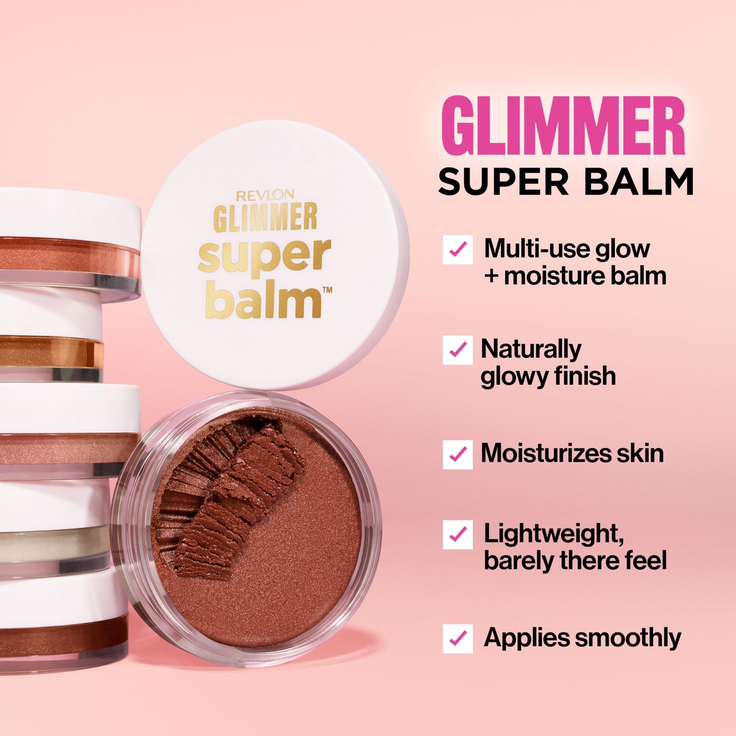 Revlon Glimmer Super Balm, Multi-Use Glow Face Makeup, Cream Bronzer, Highlighter, & Blush, 004 Rosy Bronze, 0.06 oz
