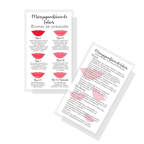 Boutique Marketing LLC Spanish Lip Blush Aftercare Card | Micropigmentación de Labios | 50 Pack | 2 x 3.5in inches Business Card | White with Red Lips