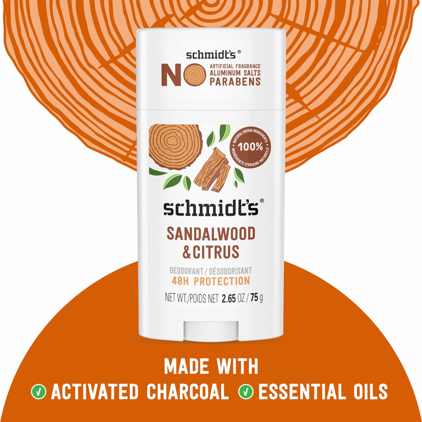 Schmidt's Aluminum-Free Vegan Deodorant Sandalwood & Citrus 4 Count for Women and Men, with 24 Hour Odor Protection, Natural Ingredients Beauty and Personal Care Schmidt's