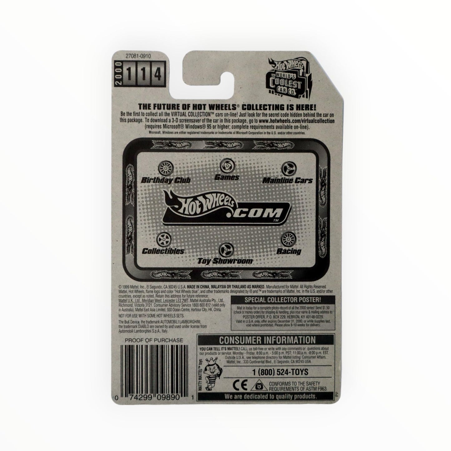 Hot Wheels Blue Lamborghini Diablo 2000 1:64 Scale Virtual Collection Die Cast Car #114