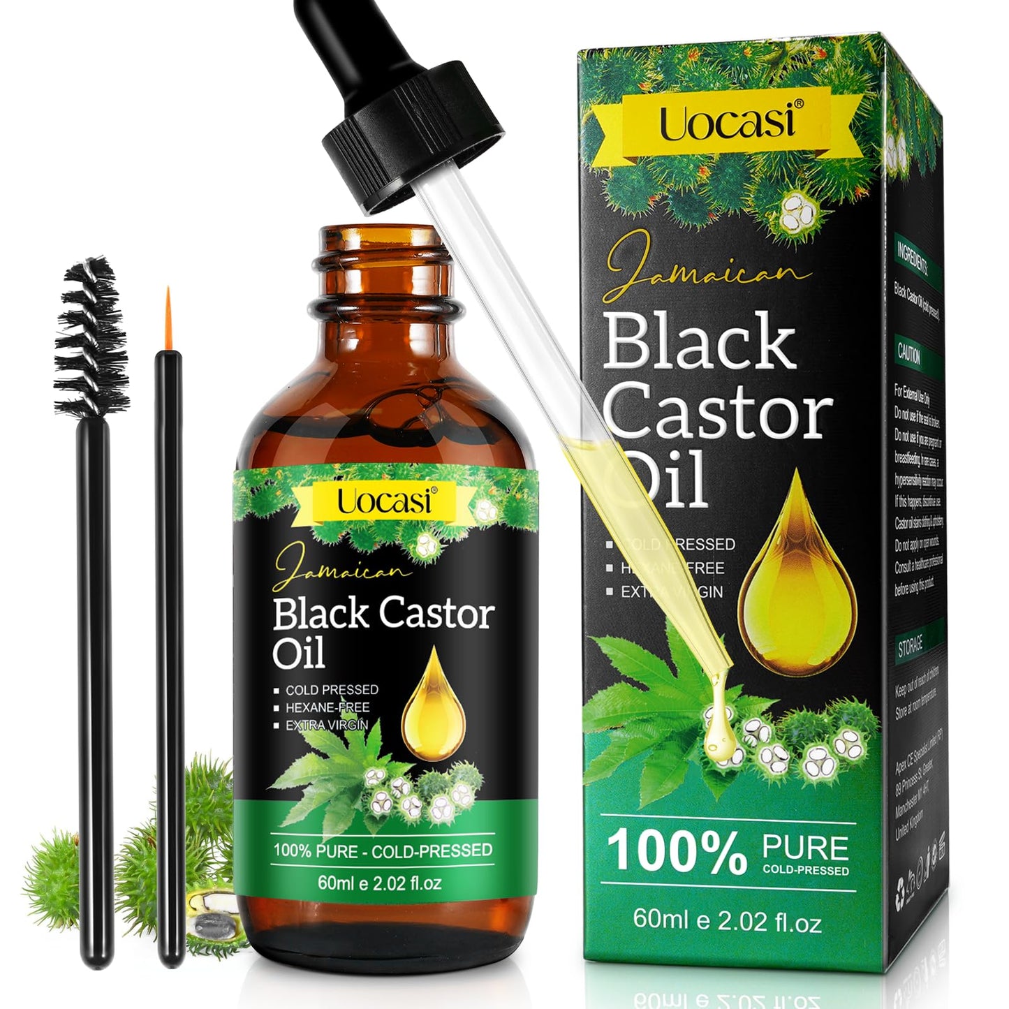 Jamaican Black Castor Oil - 100% Pure and Organic, Cold Pressed in Glass Bottles for Hair Growth, Eyebrow Nourishment, and Skin Hydration Beauty and Personal Care Uocasi