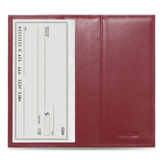 HISCOW Leather Checkbook Cover for Women & Men - Italian Calfskin (Wine Red)