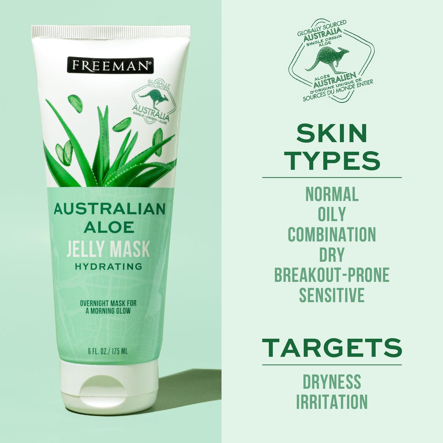 Freeman Exotic Blends Australian Aloe Jelly Mask, Leave-On Overnight Facial Mask, Calm, Soothe Irritation, & Hydrate Dry Skin, Clean Skincare, For All