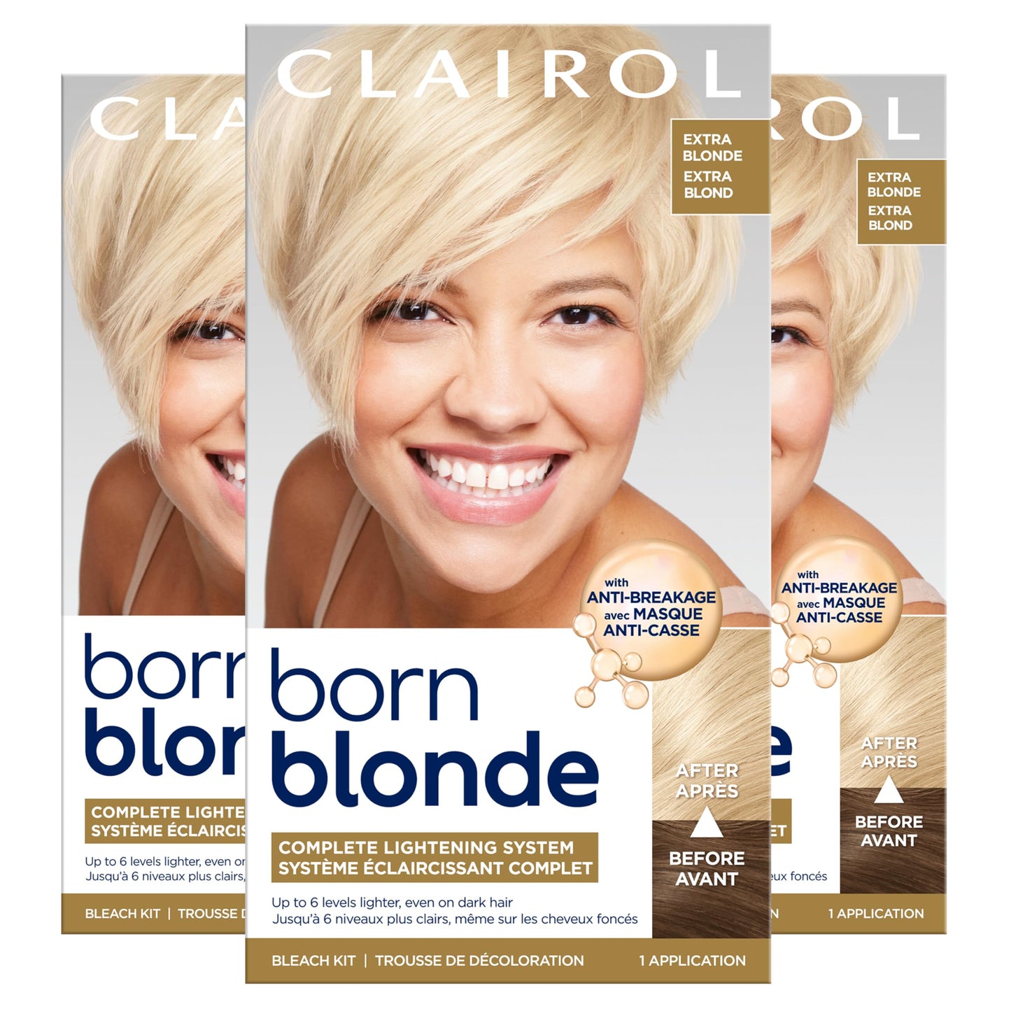 Clairol Born Blonde Extra Blonde Bleach Kit, Complete Lightening System, Up to 6 Levels Lighter Hair Color, Pack of 3 - Packaging May Vary