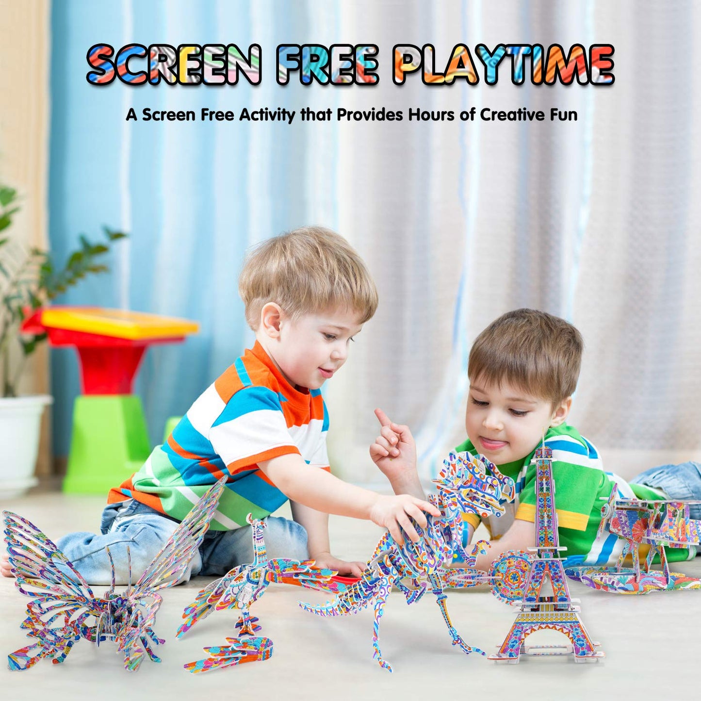 BEARUN 3D Coloring Puzzle Set – Arts & Crafts Kit for Kids Ages 6–12, Educational Painting & DIY Craft Toy, Birthday Gift for Boys & Girls