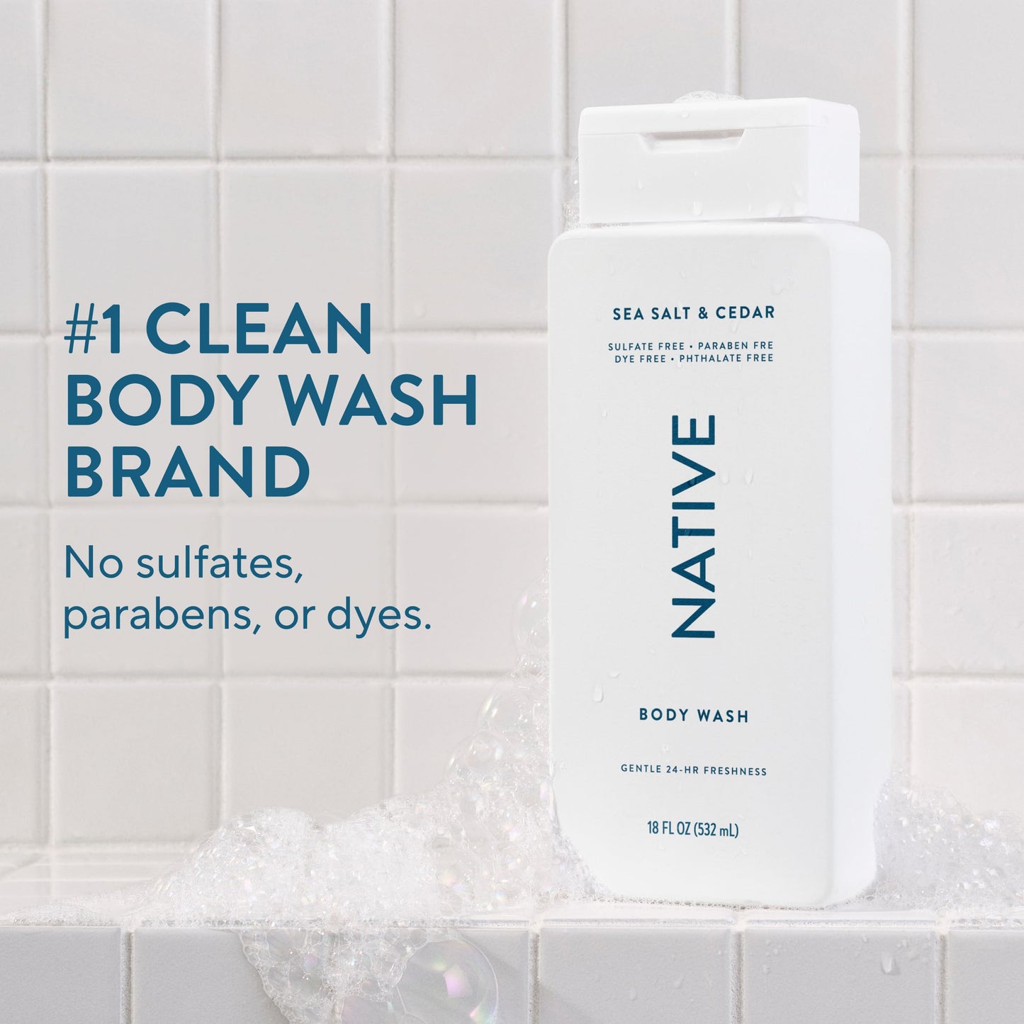 Native Sea Salt & Cedar Scent 24-Hr Refreshing Clean Body Wash for Men & Women, for All Skin Types Incl. Sensitive, Leaves Skin Feeling Clean & Soft