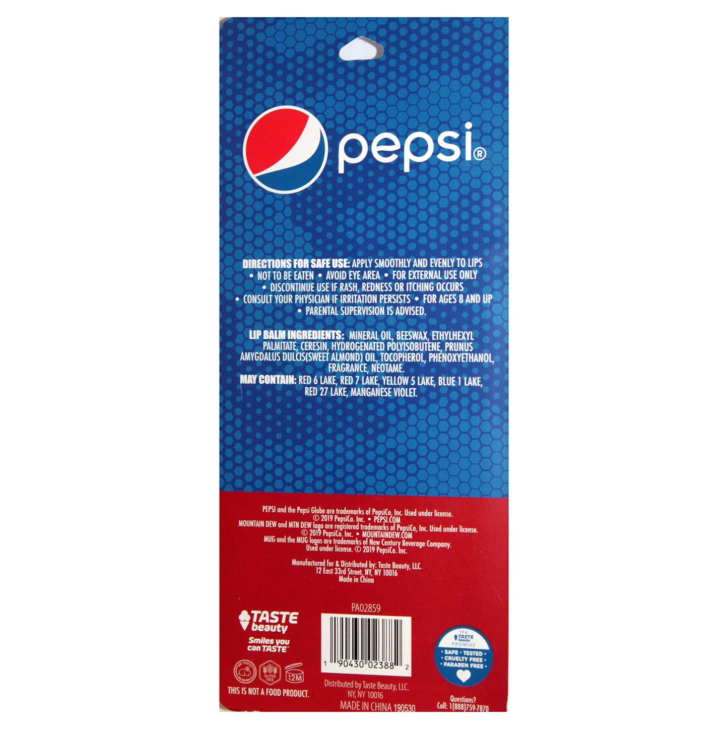 Taste Beauty (1) Party Pack Pepsi - 8pc Soda Flavored Lip Balm Sticks - Flavors: Cherry Vanilla, Mountain Dew, Mug Root Beer, Wild Cherry, Livewire
