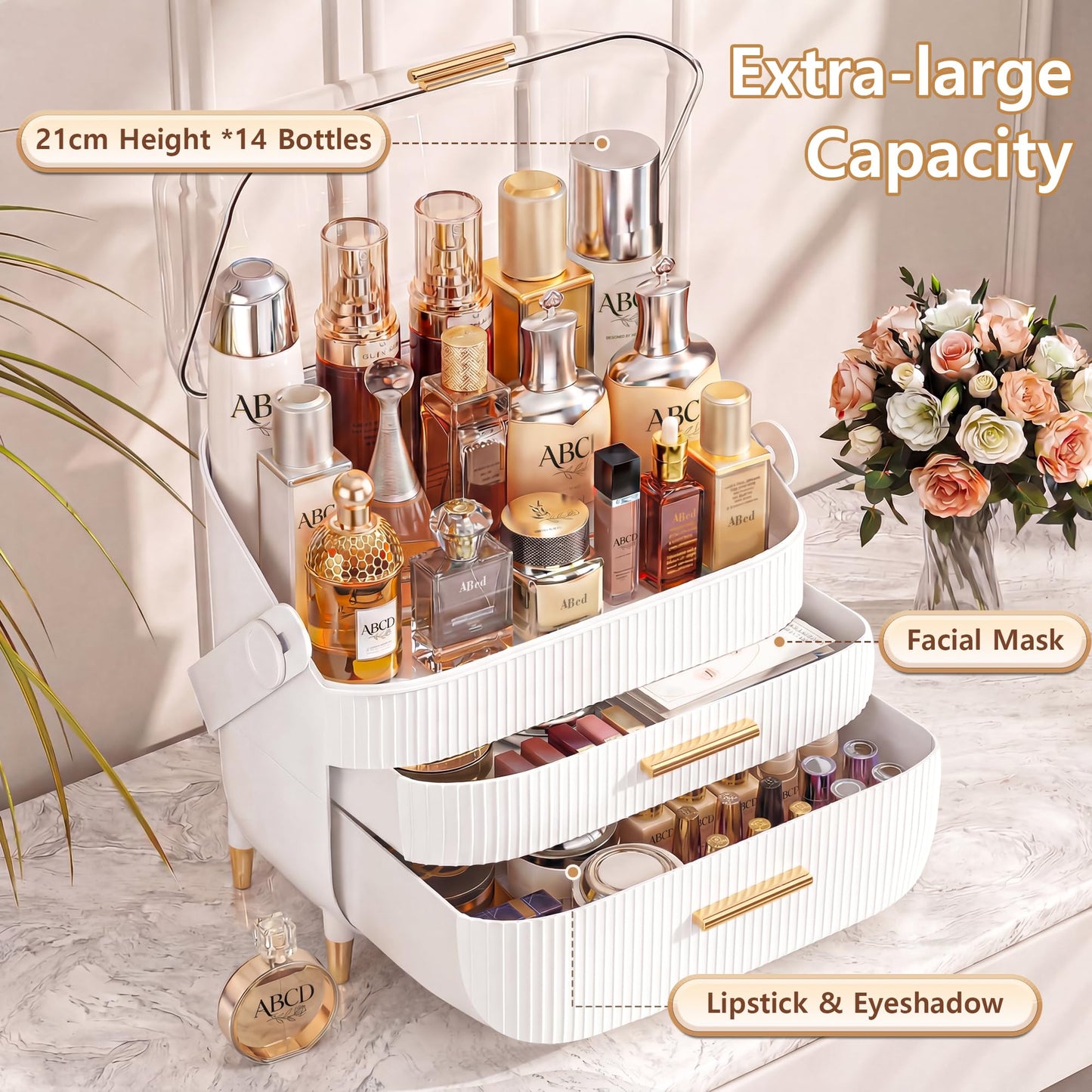 Makeup Organizer Skincare Organizers - Cosmetic Display Cases with Transparent Cover, SkinCare Organizers for Bathroom Countertop, Bedroom Vanity Beauty and Personal Care NestOrganix