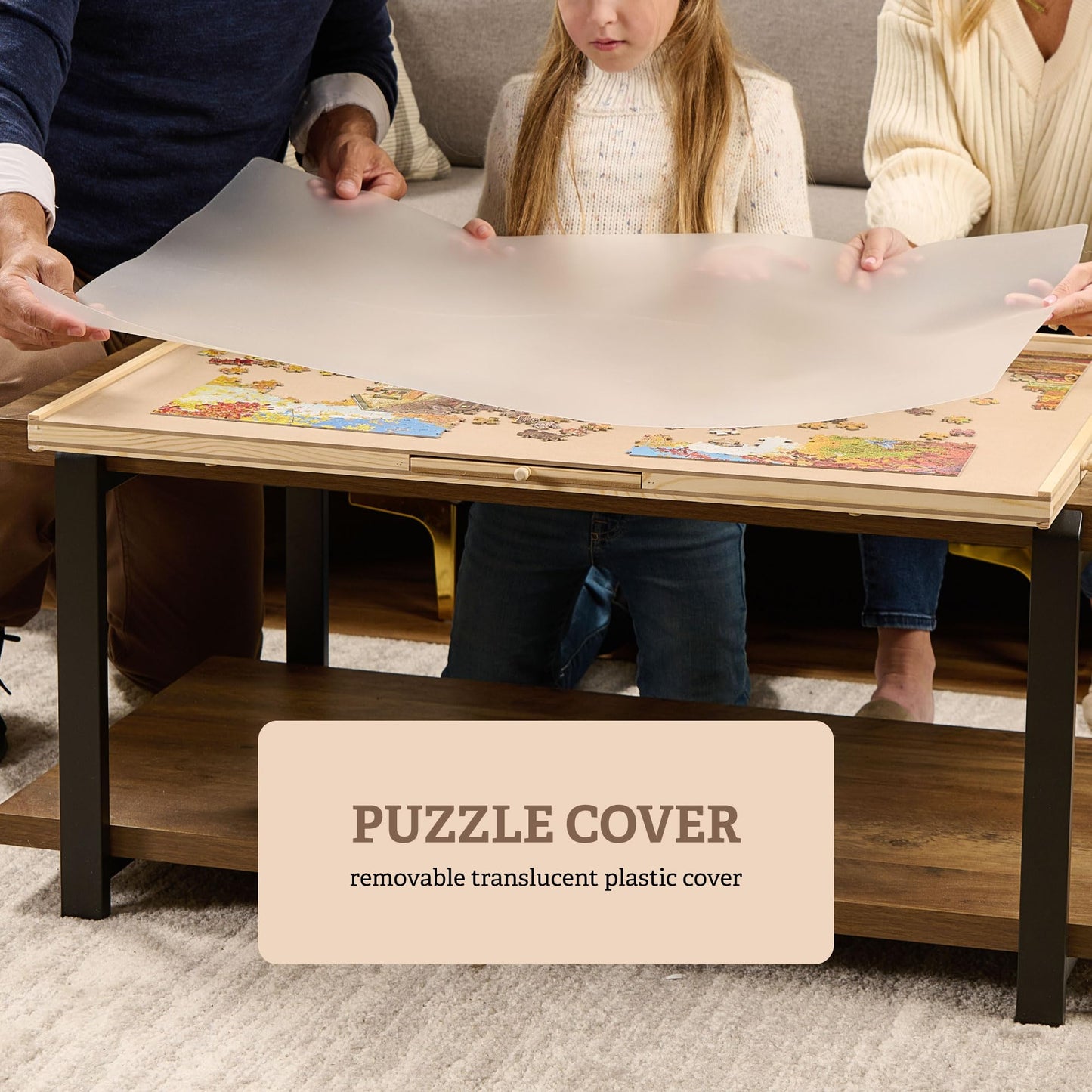 1500 Piece Rotating Puzzle Board – Wooden Jigsaw Table with 6 Storage Drawers & Cover, Family Game Night Puzzle Organizer