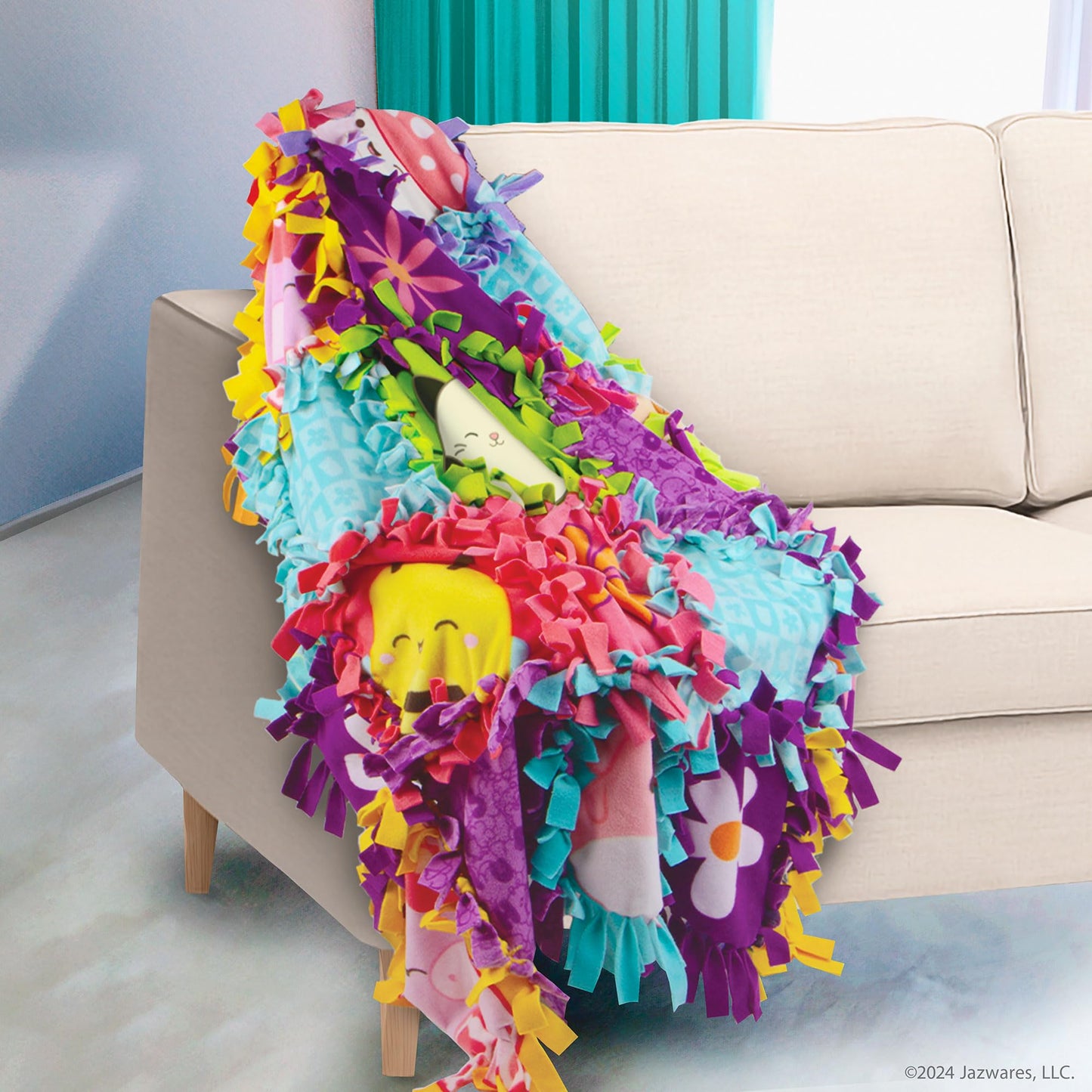 Fashion Angels Squishmallows No-Sew Blanket Kit, Set Includes Assorted Polar Fleece Squares, Ideal Craft Activity for Girls & Boys