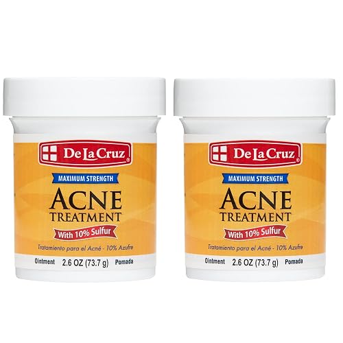 De La Cruz 10% Sulfur Ointment Cystic Acne Spot Treatment for Face & Body Skin Care Face Mask & Blackhead Remover, Treatment for Hormonal Acne 2.6 oz