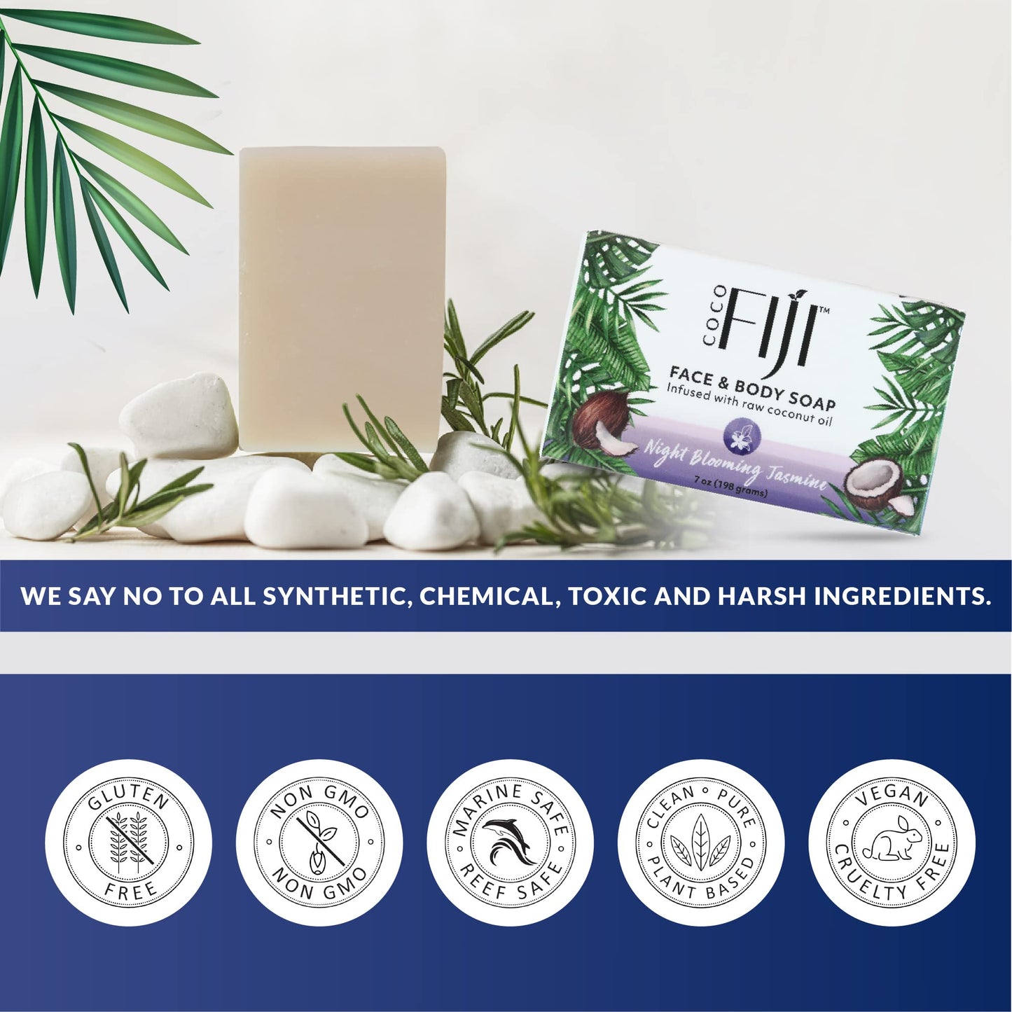 "Coco Fiji Soap Bar for Face and Body Infused With Organic Coconut Oil, Night Blooming Jasmine Essential Oil, Natural Soap for Moisturizing & Pore