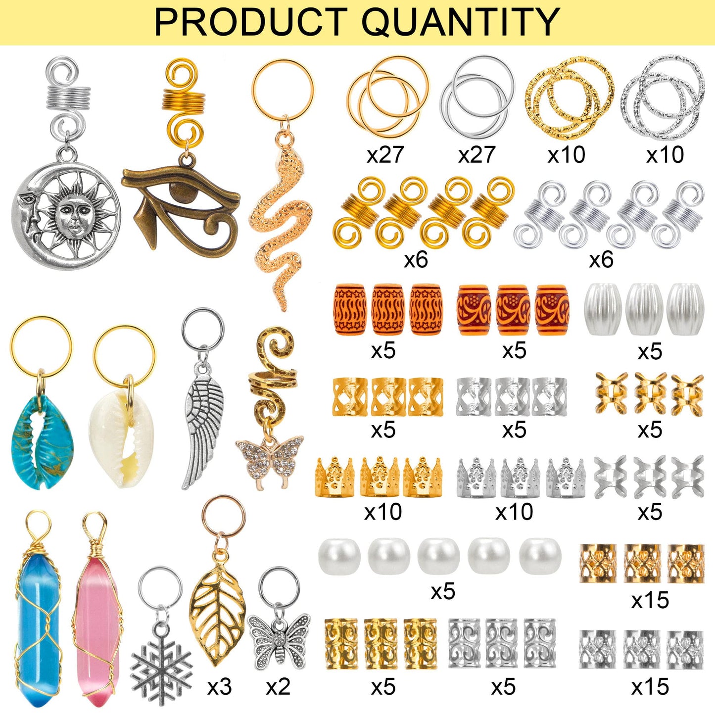 215PCS Hair Beads Jewelry, Dreadlocks Crystal Hair Charms, Ring Hair Accessories, Silver Hair Jewels Pendants,Loc Tube Bead Braid Accessories for Hair