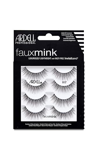 Ardell Faux Mink Lashes 817 - Lightweight, Knot-Free Invisiband Eyelashes for Natural Glam, 4 Pairs, 1 Pack