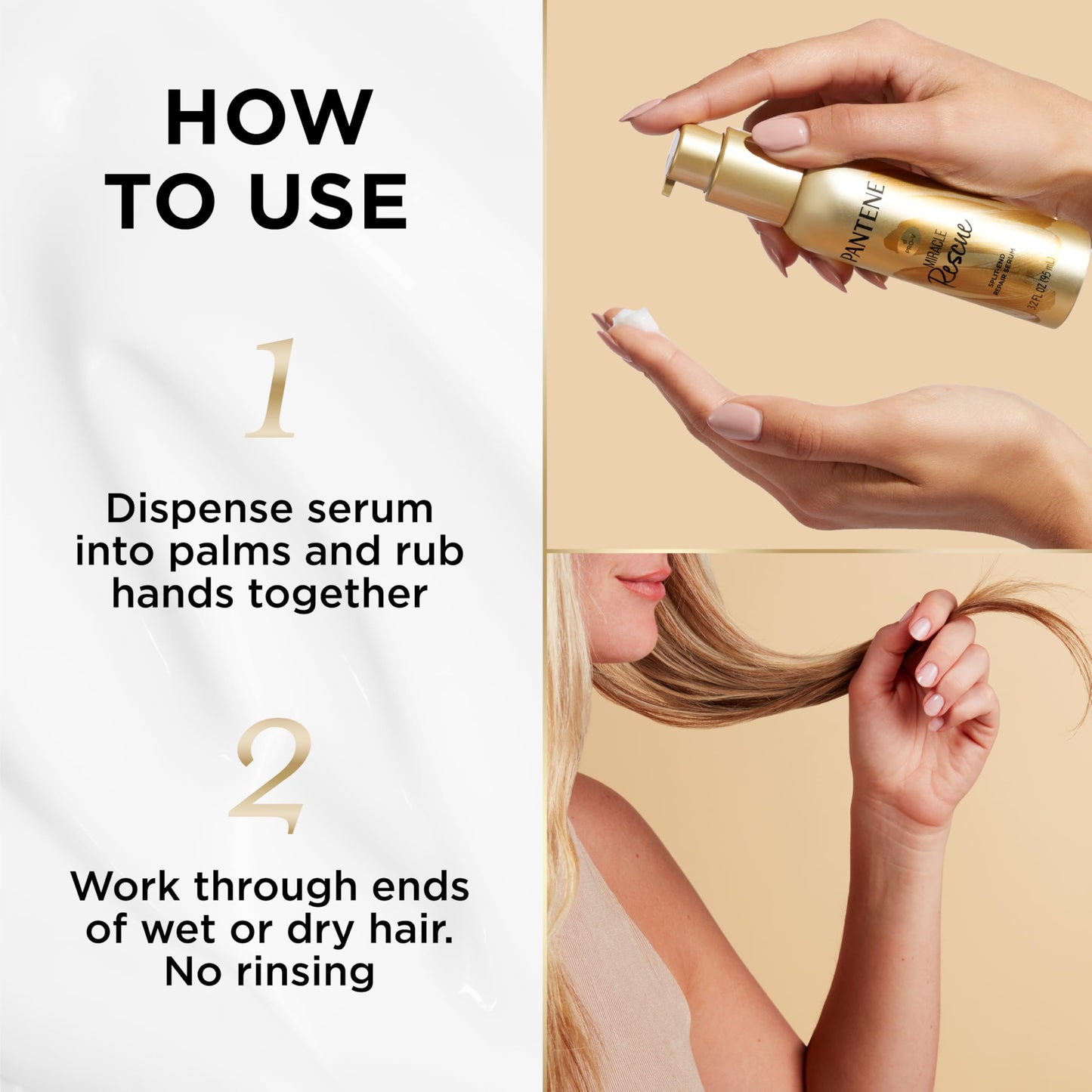 Pantene Hair Serum, Split Ends Hair Treatment, Hair Serum for Frizzy and Damaged Hair, Miracle Rescue, 3.2 oz