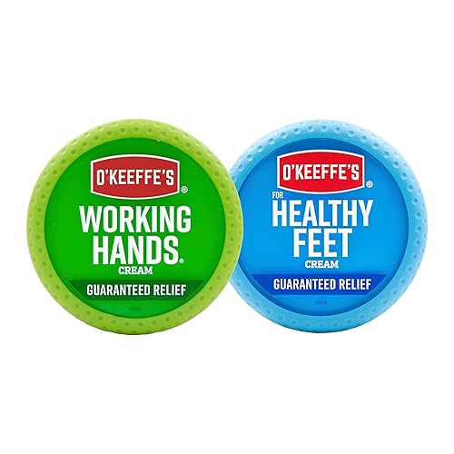 O'Keeffe's Working Hands Hand Cream (3.4 oz Jar) and Healthy Feet Foot Cream (3.2 oz Jar) - Repairing Skincare for Extremely Dry, Cracked Hands