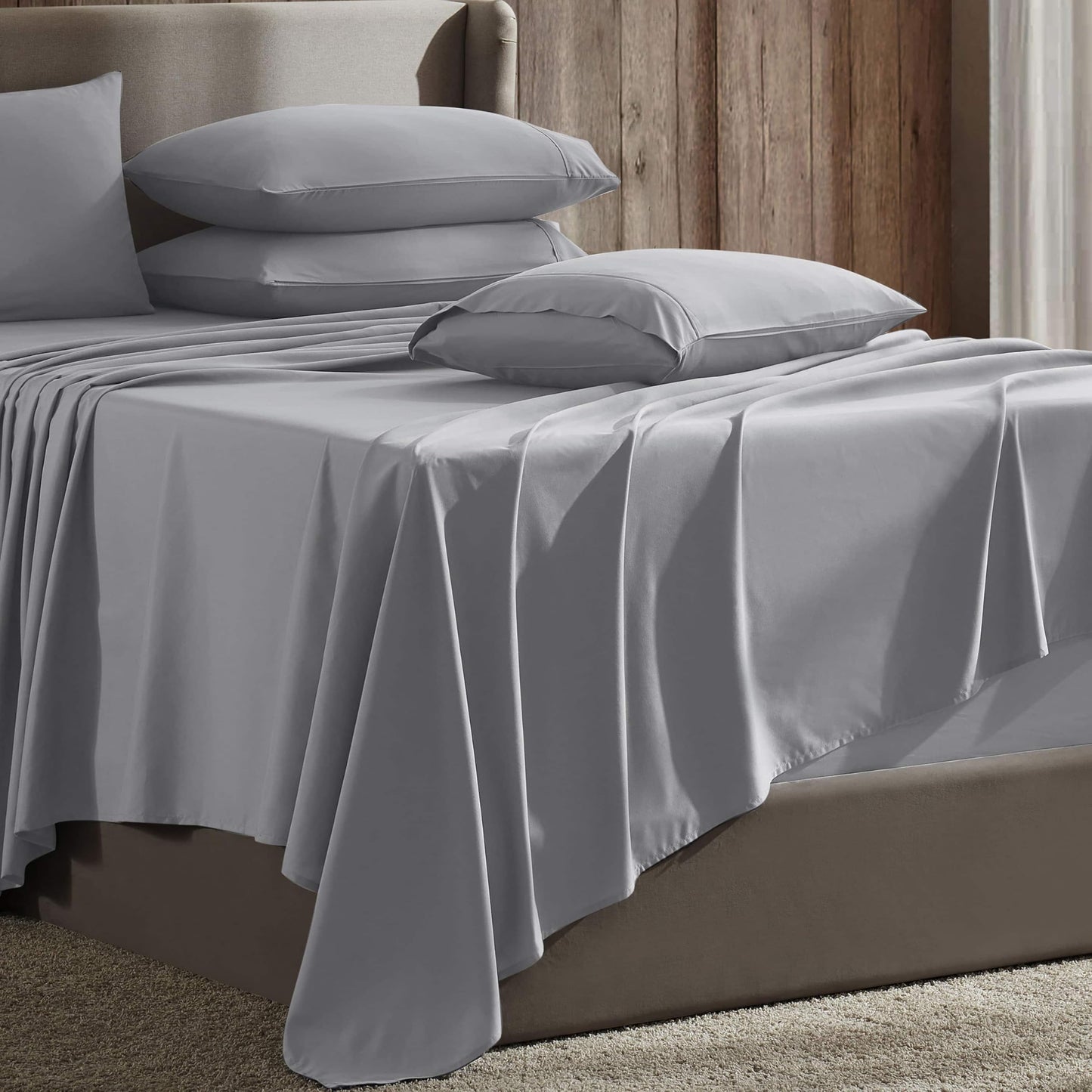 Hearth & Harbor Extra Deep Pocket Sheet Sets, Luxury Soft 6 Piece Bed Sheet Set Fits Mattress 18-24 Inches - Twin XL Size, Grey