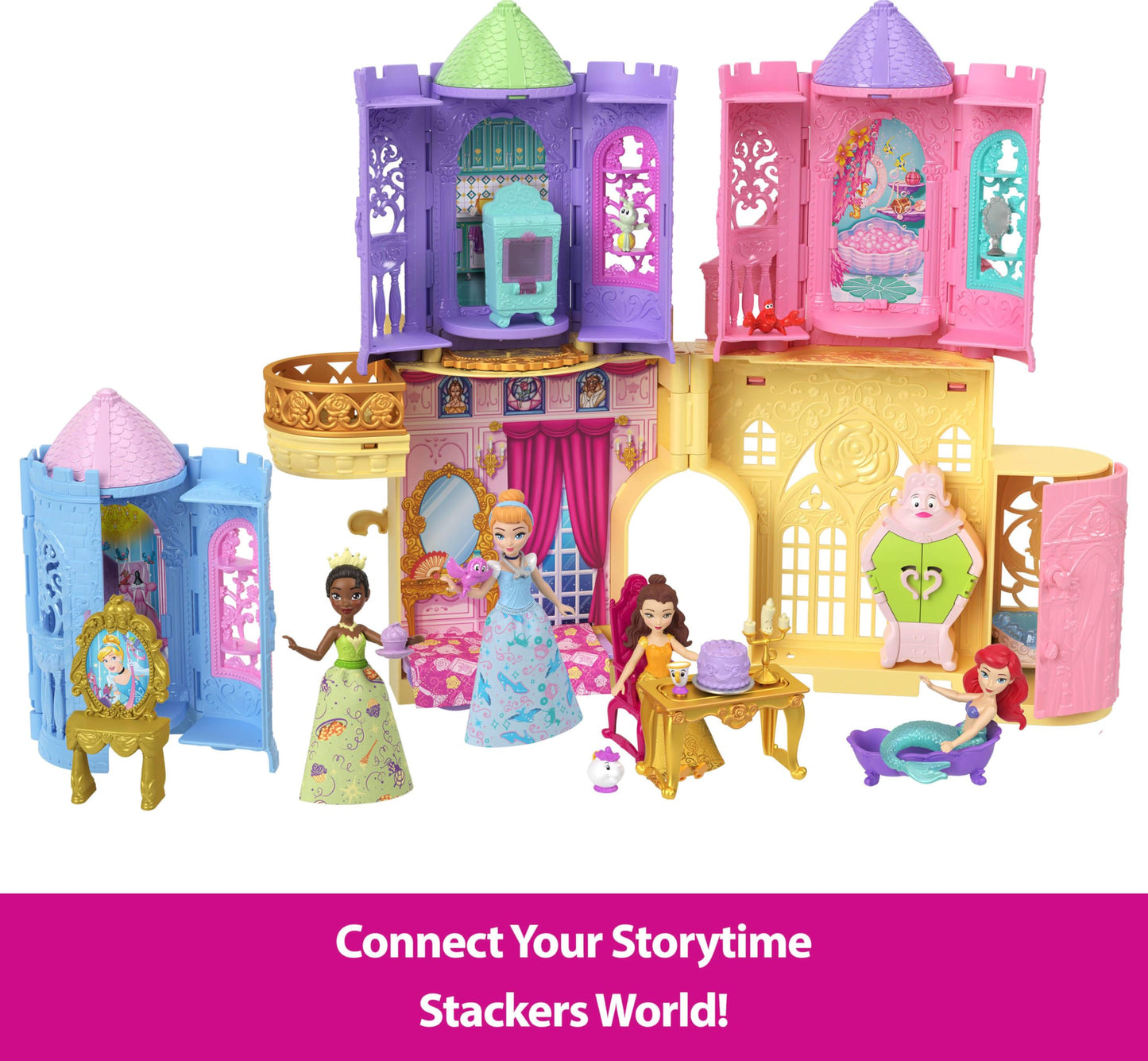 Mattel Disney Princess Tower Surprise Small Dolls & Accessories, Stacking Playsets with 4 Surprises & Friend from Disney Movies (Styles May Vary)