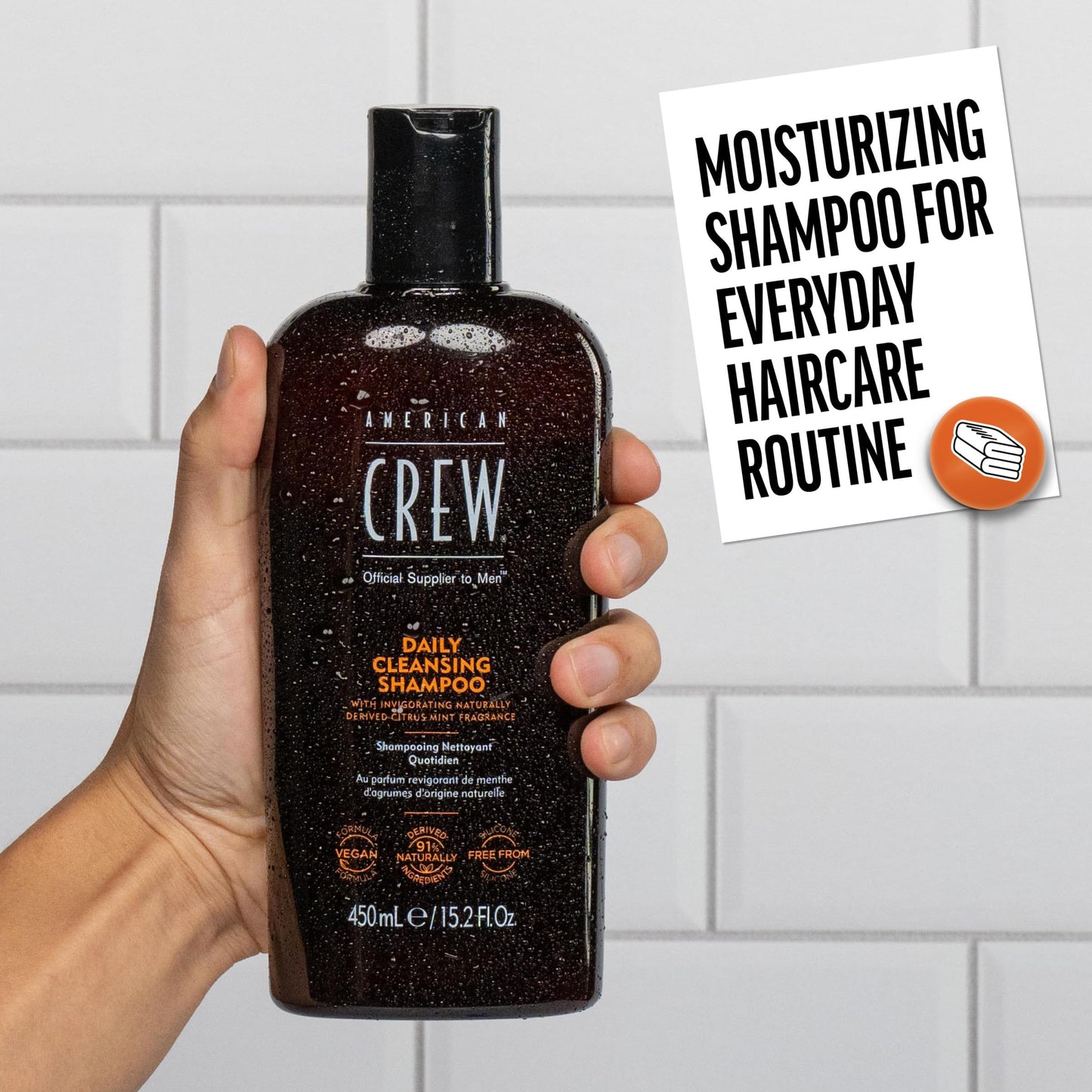 American Crew Shampoo for Men, Daily Cleanser, Naturally Derived, Vegan Formula, Hair Care Gift for Him, Citrus Mint Fragrance, 15.2 fl oz