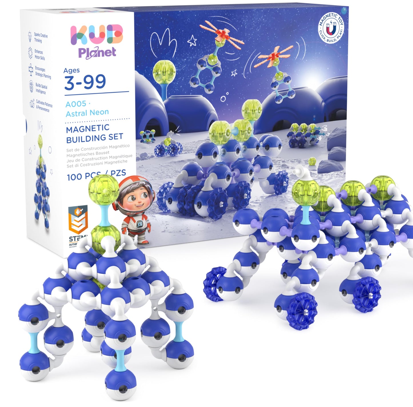 KUB Planet - Magnetic Building Set for Kids, STEM Educational Toys for 3+ Year Old Boys and Girls, Space Planet Blocks