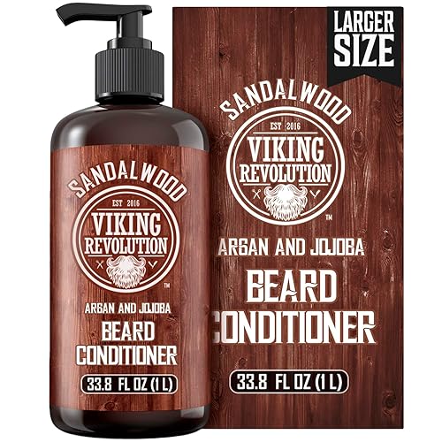Viking Revolution Sandalwood Beard Conditioner for Men with Argan Oil and Jojoba Oil - Beard Softener and Strengthener Natural Beard Conditioner