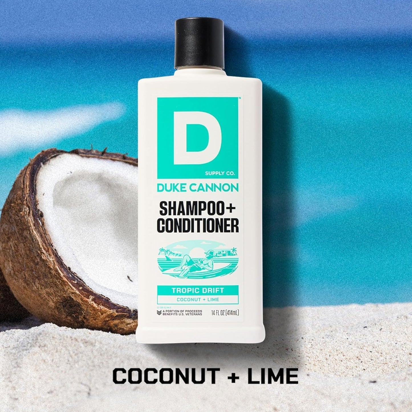 Duke Cannon Supply Co. Tropic Drift 2-in-1 Shampoo and Conditioner for Men - 14 fl oz - Coconut + Lime Scent - Made with Tea Tree Oil & Menthol