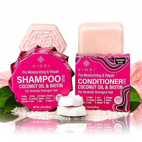 Viori Coconut Advanced Repair Shampoo & Conditioner Bar Set - Longsheng Rice Water & Jojoba Esters - Sulfate-Free, Eco-Friendly, Travel Bars for Dry