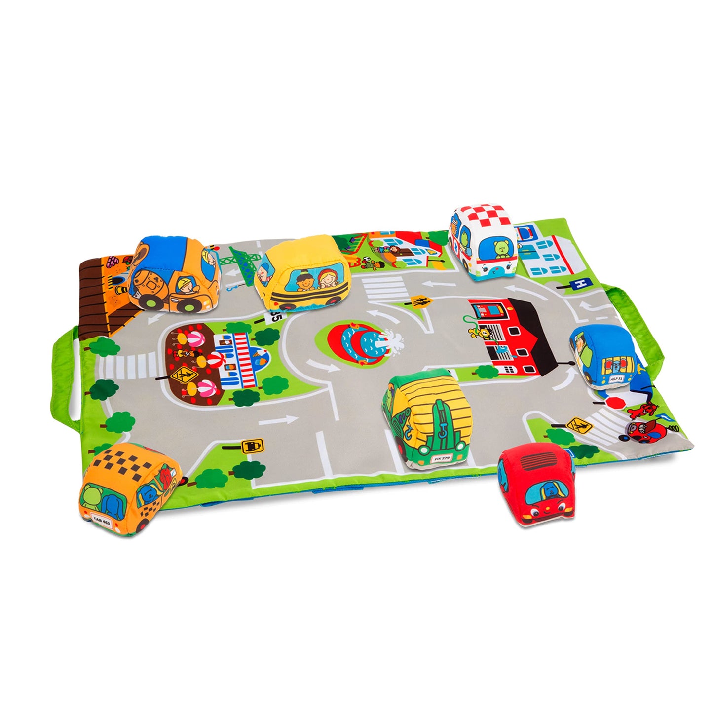 Melissa & Doug Take-Along Town Play Mat (19.25 x 14.25 inches) with 9 Soft Vehicles