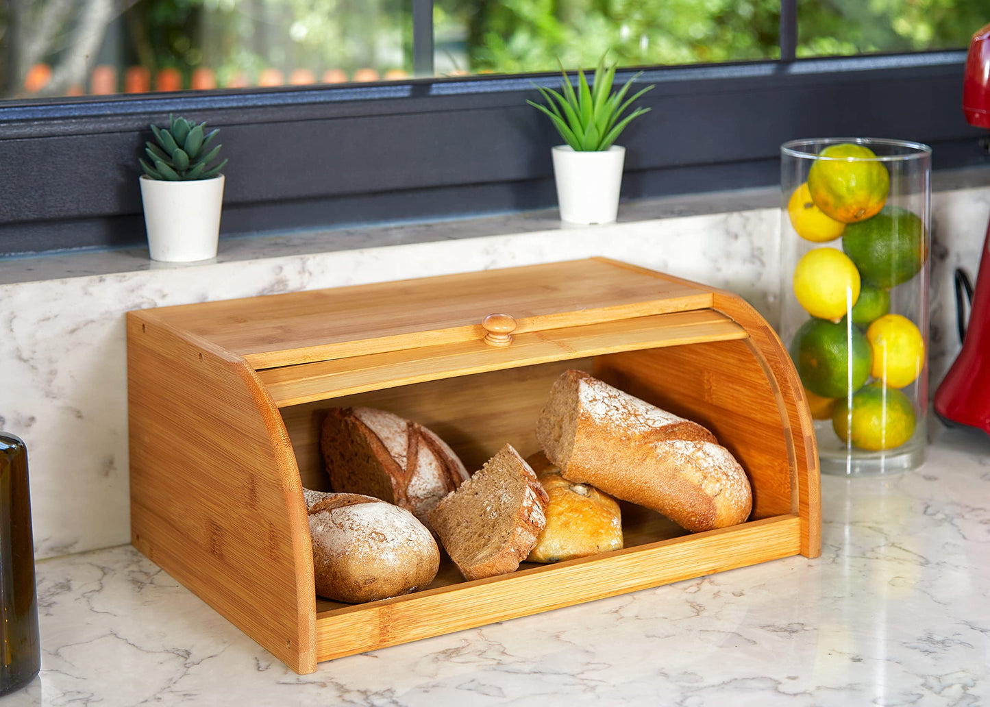 ROYALHOUSE Natural Bamboo Roll Top Bread Box Kitchen Food Storage - Assembly Required