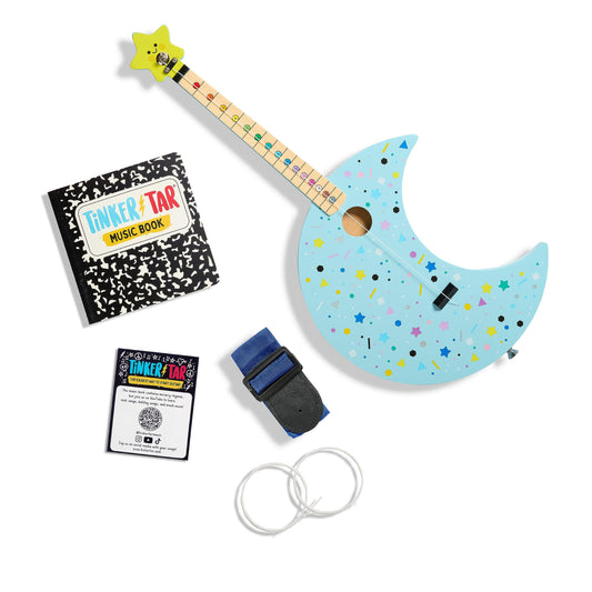 TinkerTar Moon Guitar – 1-String Wooden Toy Instrument for Kids, Easy Guitar Starter, Perfect Intro to Music Ages 3+, Buffalo Games