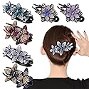 6 Pack Rhinestone Double Flower Hair Clip for Women Girls, Crystal Duckbill Clip Hairpin with Teeth Non-Slip Women Elegant Hair Dovetail Clips