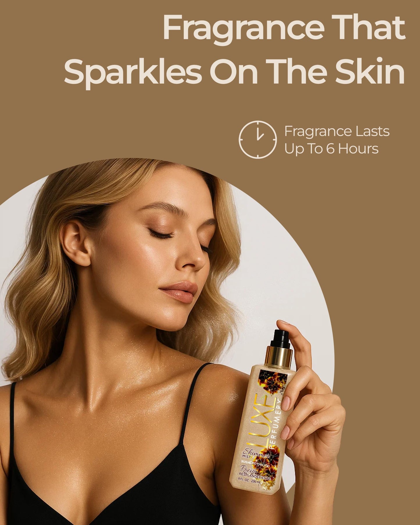 Luxe Perfumery Sugared Orchid Shimmer Body Mist - Long-Lasting Perfume Spray with Glittering Shine, Juicy Citrus & White Orchid Notes, Radiant Glow