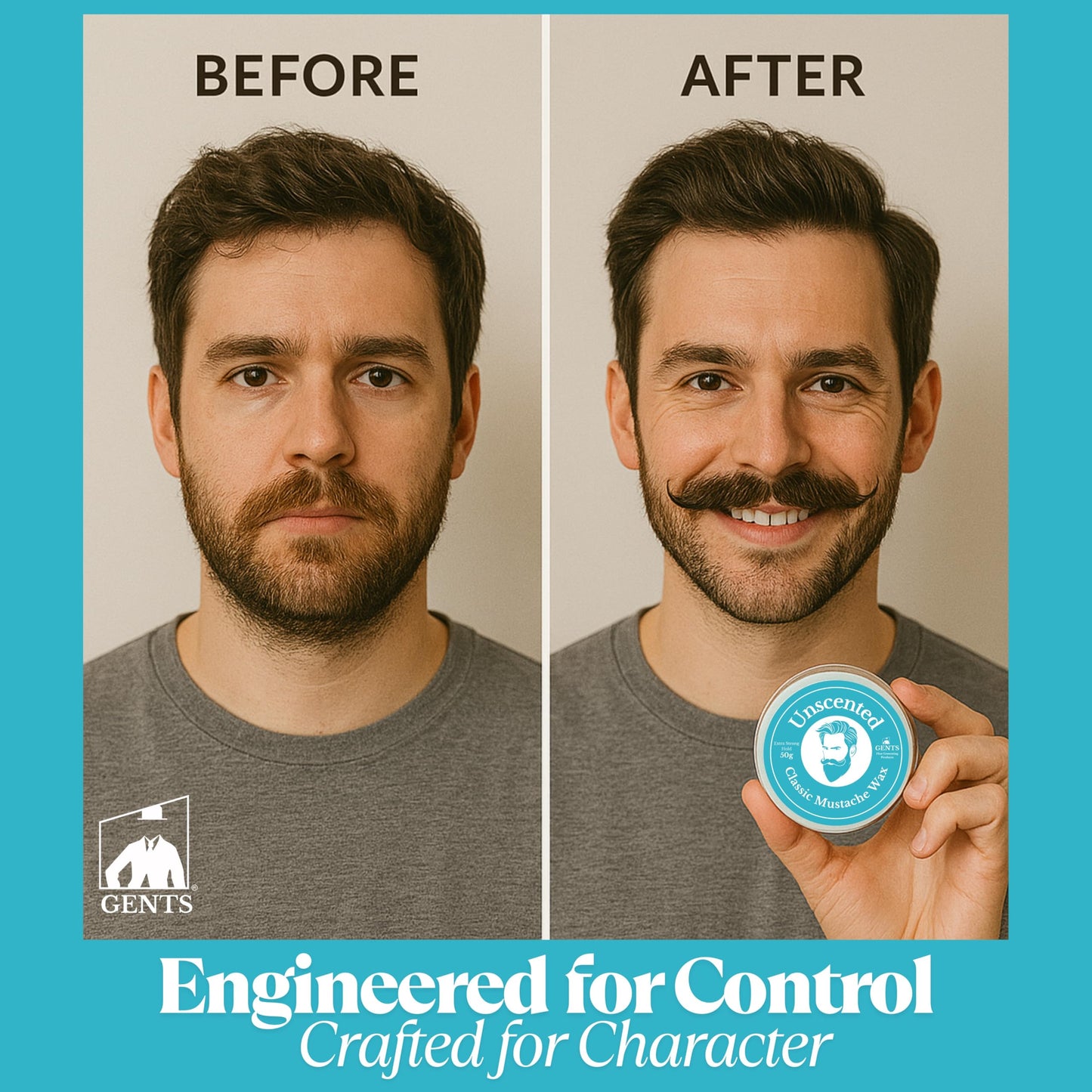 G.B.S Strong Hold Unscented Mustache Wax, Easy Application, Restyleable, long lasting hold with Styling Comb (1.7 oz) (Pack of 1, Unscented) Beauty and Personal Care G.B.S