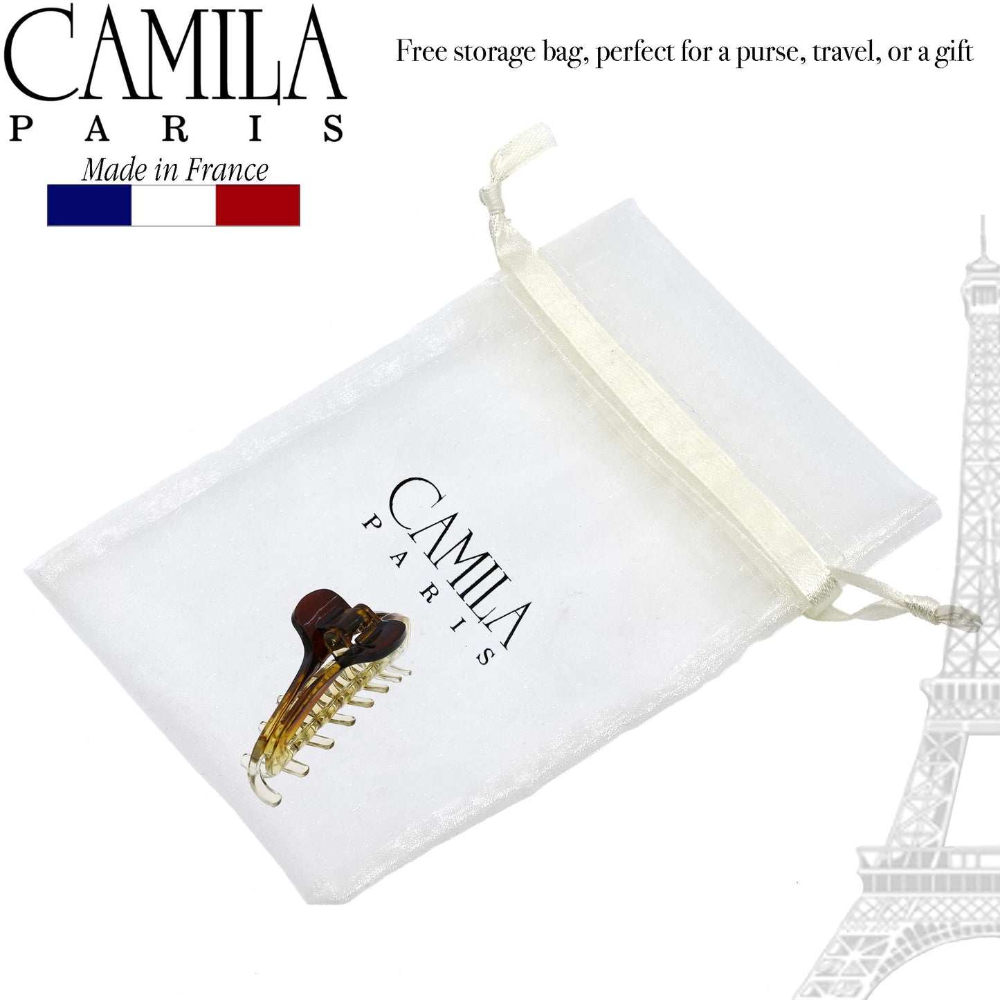 Camila Paris CP2381 French Hair Clip for Women, Small Narrow, Cristal, Girls Hair Claw Clips Jaw Fashion Durable and Styling Hair Accessories