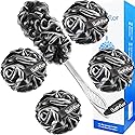 Bathflor Loofah Sponge Exfoliating Body Scrubber: 4PCS Extra Large 80g Shower Loofahs Poufs, 1PCS Long Handle Loofa Back Scrubber, 1PCS Luffa Hook