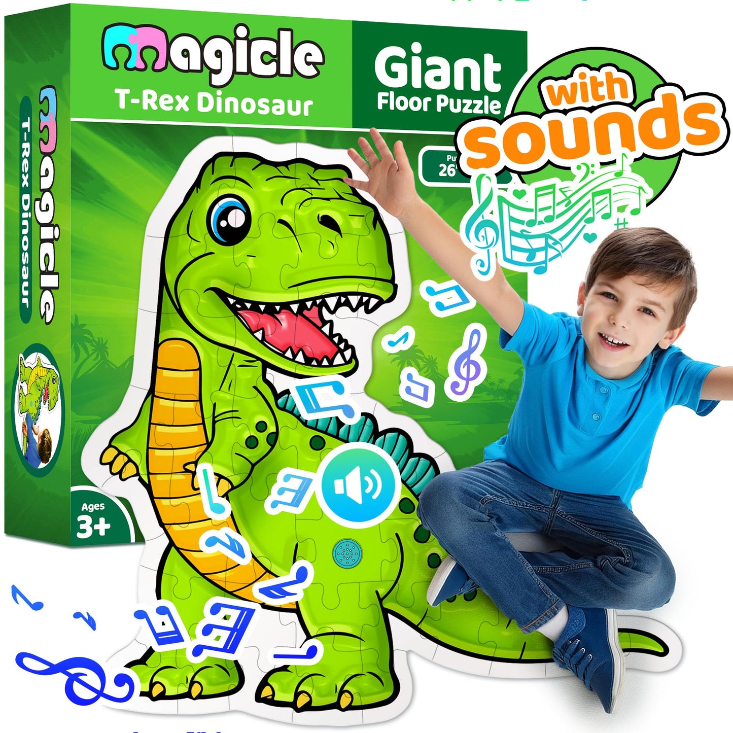 Dinosaur Giant Floor Puzzle with Sounds – 35-Piece Extra Thick Puzzle Toy for Kids Ages 3–8, Educational Dinosaur Toy & Gift