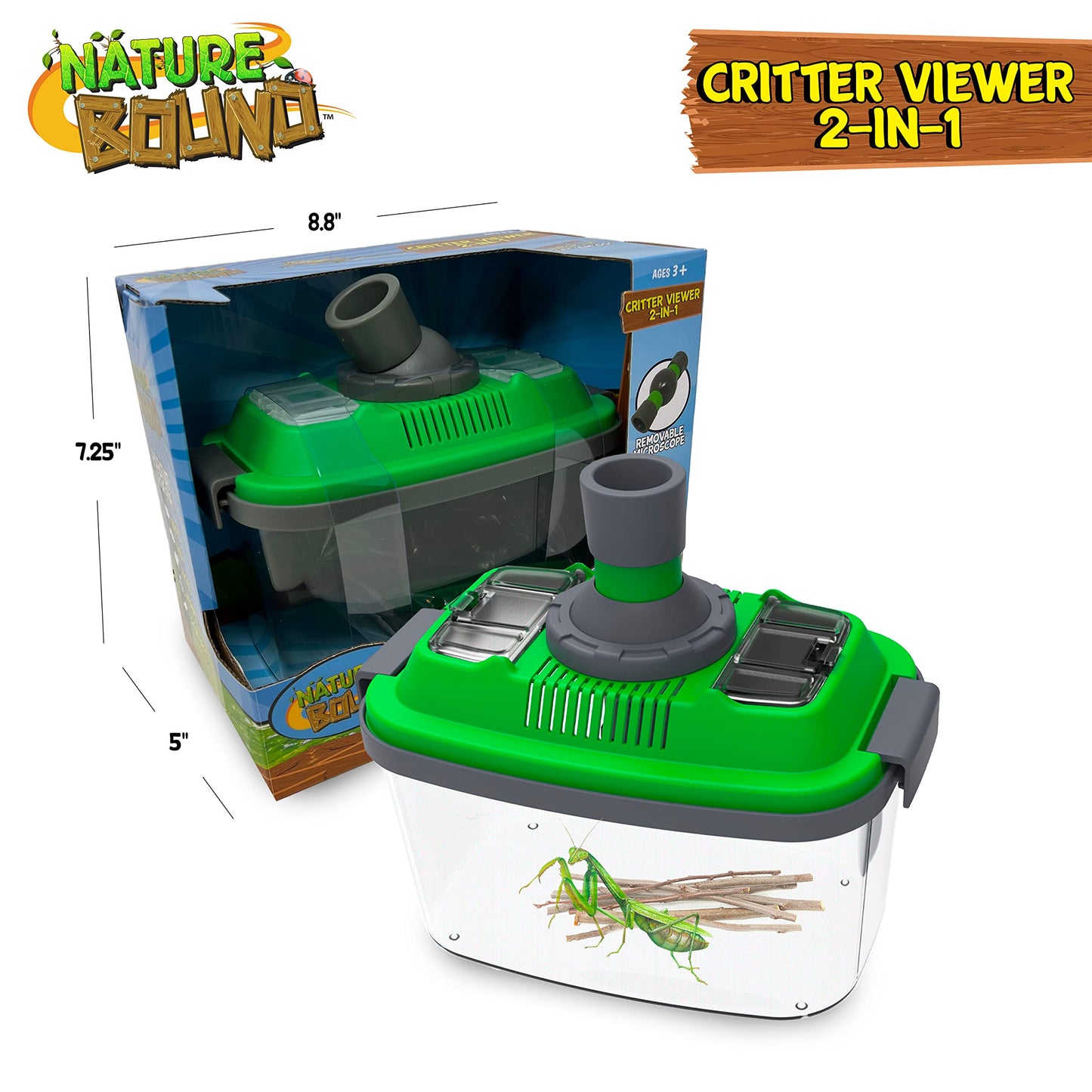 Nature Bound 2-in-1 Habitat with Microscope for Insects and Other Critters, Includes Lid and Removable Portable Microscope