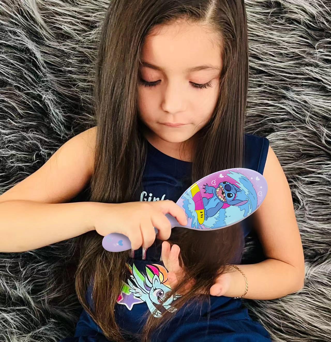 LUV HER Lilo & Stitch Hair Accessory 5 Pcs Set - 1 Regular 9 inch Stitch Hairbrush & 4 Scrunchies - Detangling Brush - Elastic Hair Ties Ropes Beauty and Personal Care LUV HER