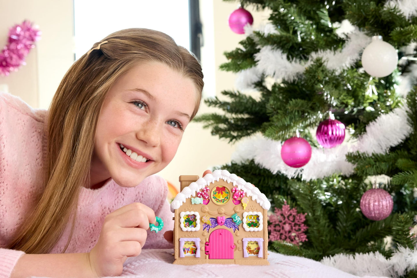 Polly Pocket Doll Advent Calendar, DIY Gingerbread House Playset with 24+ Surprises, Dollhouse Furniture, and Holiday Accessories