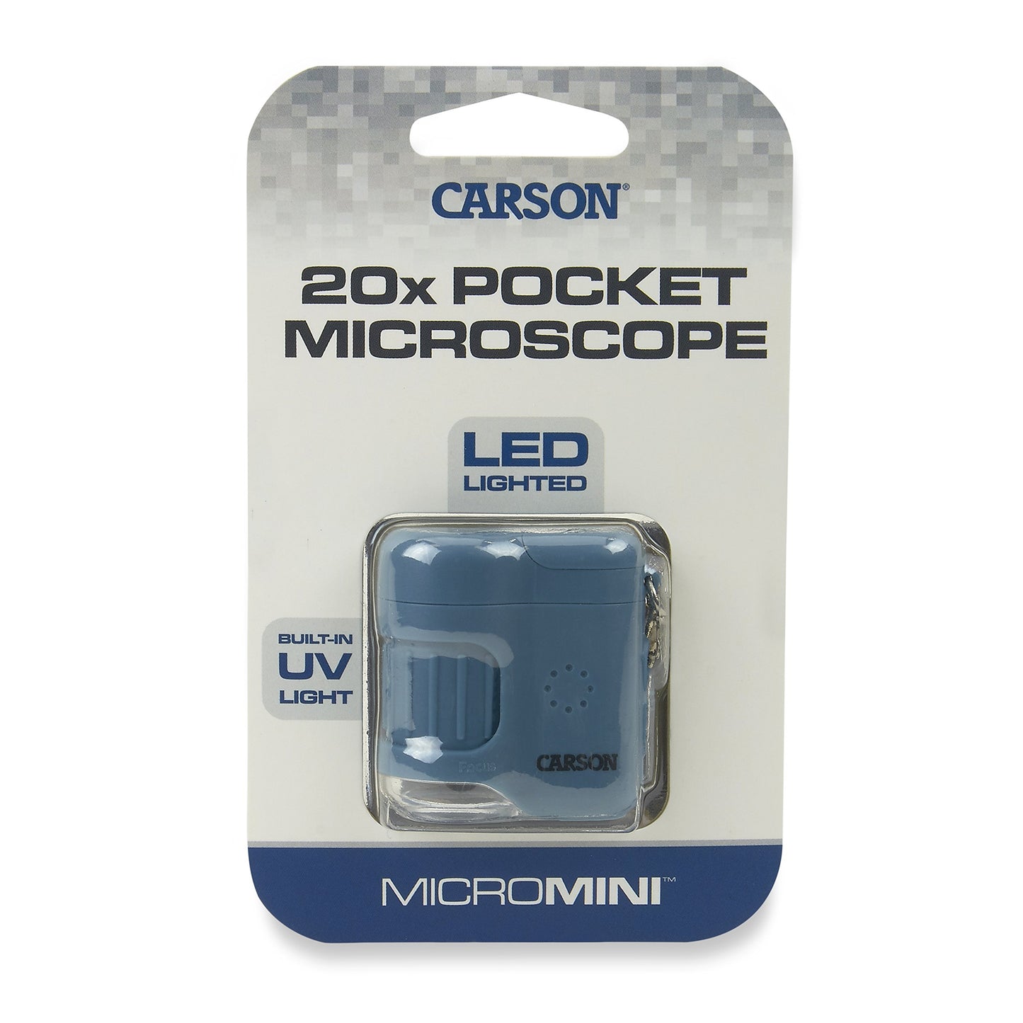 Carson MicroMini 20x Pocket Microscope, UV and LED Flashlight, Blue (MM-280B)