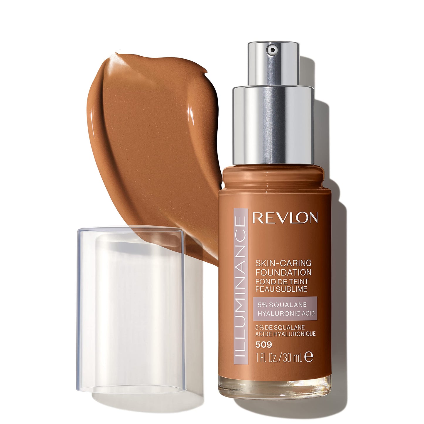 Revlon Illuminance Skin-Caring Liquid Foundation, Hyaluronic Acid, Hydrating and Nourishing Formula with Medium Coverage, 509 Sandalwood, 1 fl oz