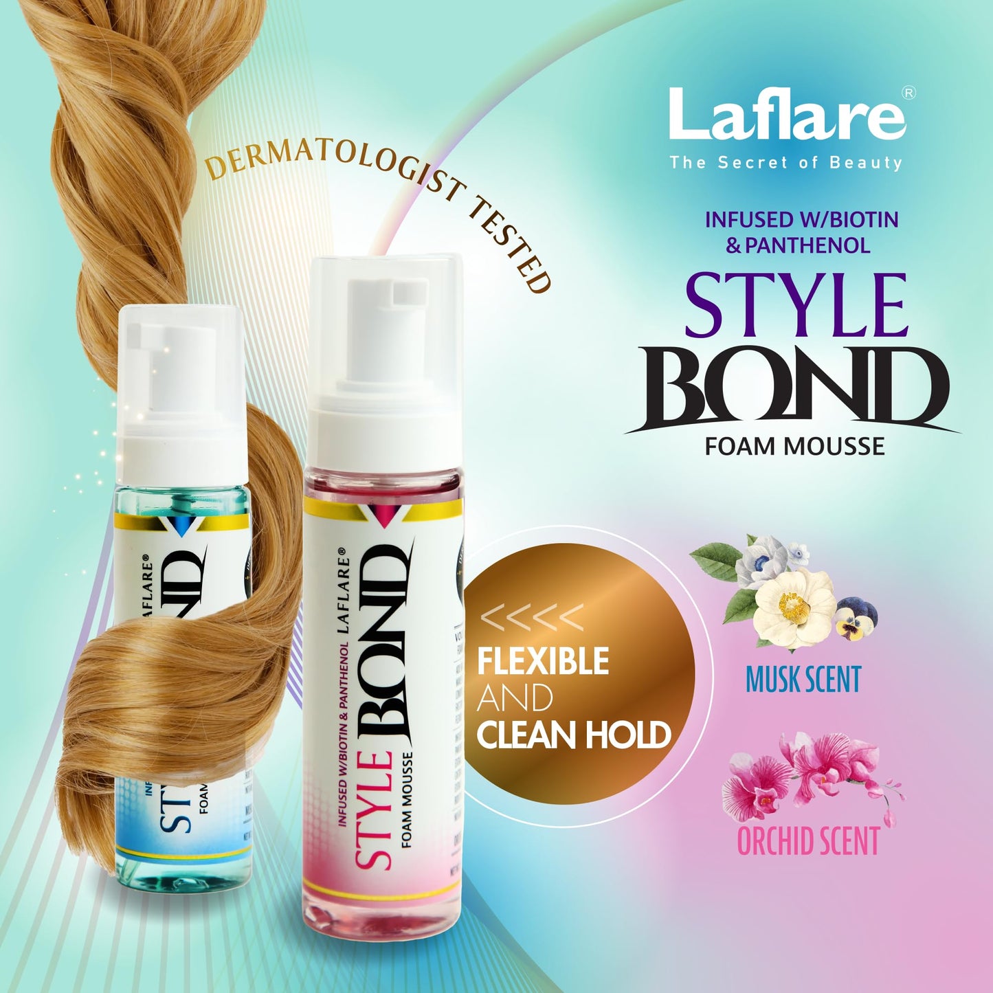 Laflare New Travel Size Mousse Foam - Hair Styling, Shine and Volume Mousse for Braid and Locs (Orchid)