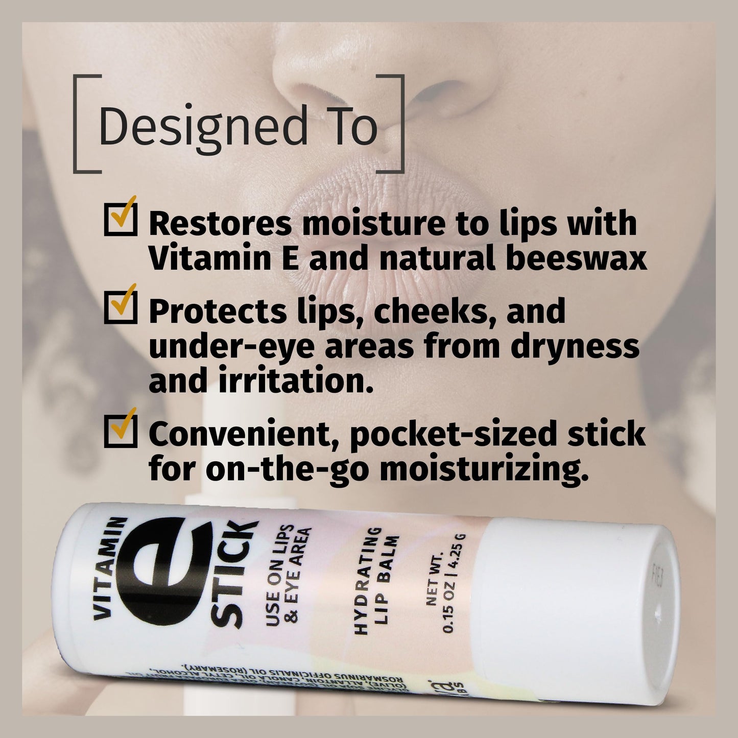 Reviva Labs Vitamin E Stick - Hydrating Lip Balm for Chapped Lips & Under Eye Care - Moisturizing with Beeswax, Shea Butter & Allantoin - Vitamin E